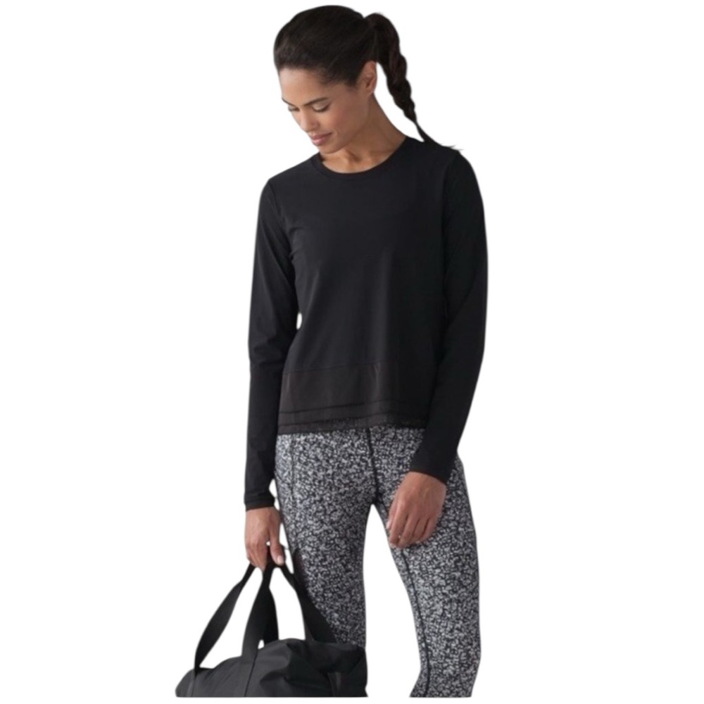 Lululemon Sole Training Long Sleeve Crew Neck Black Sz M EUC